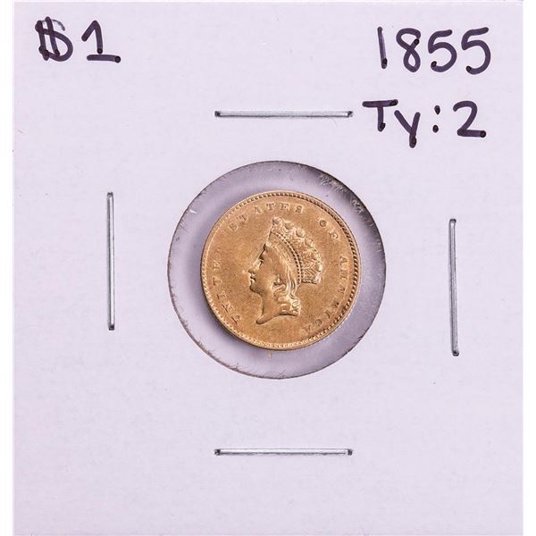 1855 Type 2 $1 Indian Princess Head Gold Dollar Coin