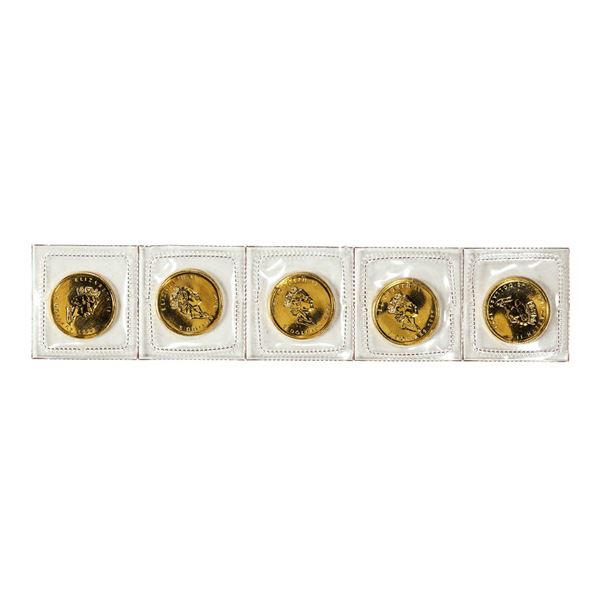 Lot of (5) Sealed 1999 Canadian $5 Maple Leaf Gold Coins