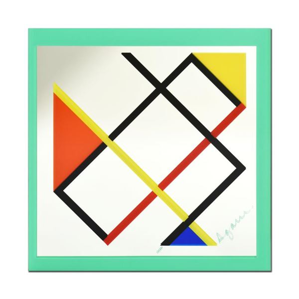 Yaacov Agam "Homage To Mondrian (Green Border)" Limited Edition Serigraph On Board