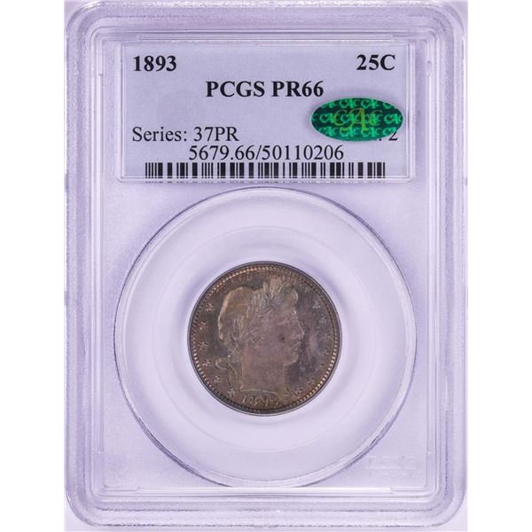 1893 Proof Barber Quarter Coin PCGS PR66 CAC