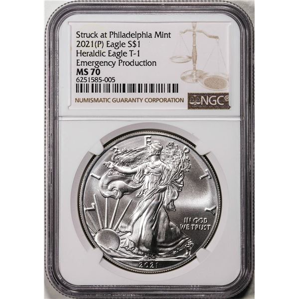 2021(P) Type 1 $1 American Silver Eagle Coin NGC MS70 Struck at Philadelphia