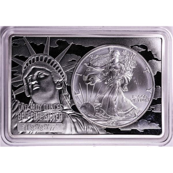 1997 $1 American Silver Eagle Coin & 2oz Silver Bar Set