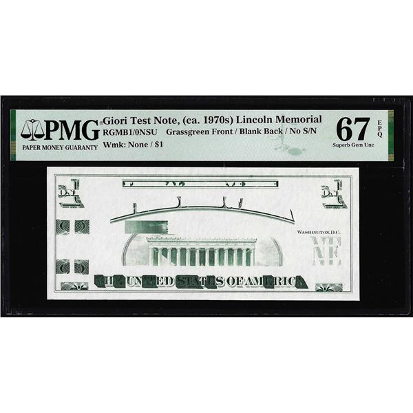 Circa 1970's Lincoln Memorial Giori Test Note PMG Superb Gem Uncirculated 67EPQ