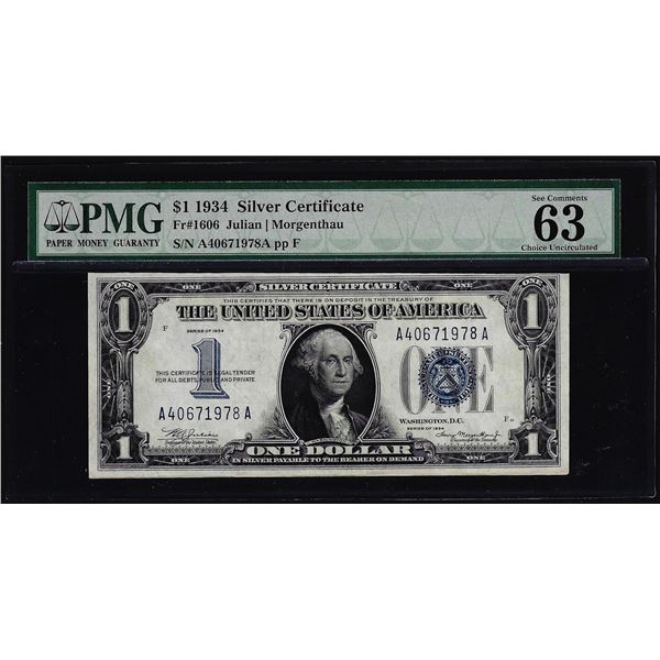 1934 $1 Funnyback Silver Certificate Note Fr.1606 PMG Choice Uncirculated 63EPQ