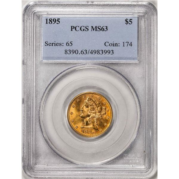 1895 $5 Liberty Head Half Eagle Gold Coin PCGS MS63