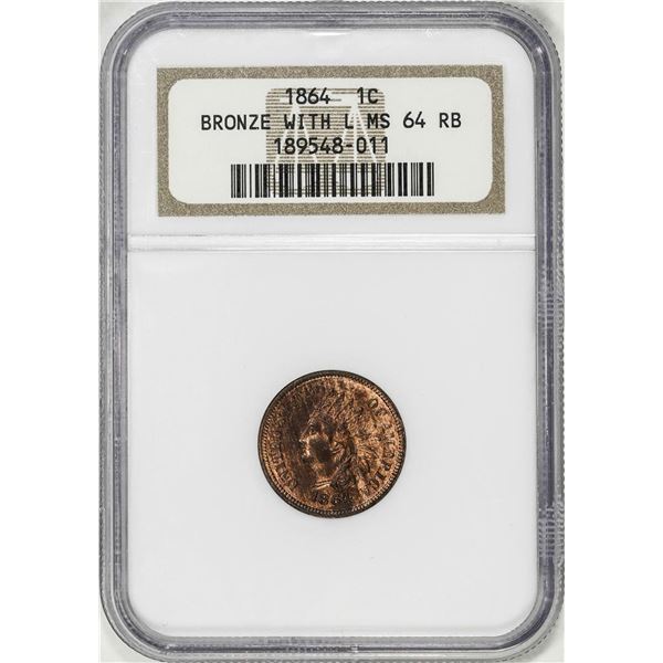 1864 Bronze with L on Ribbon Indian Head Cent Coin NGC MS64RB