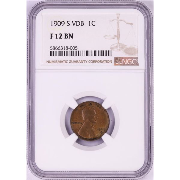 1909-S VDB Lincoln Wheat Cent Coin NGC F12BN