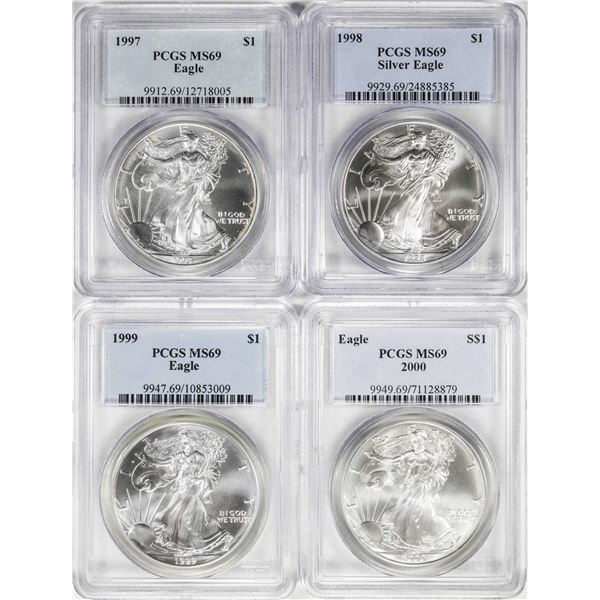 Lot of 1997-2000 $1 American Silver Eagle Coins PCGS MS69