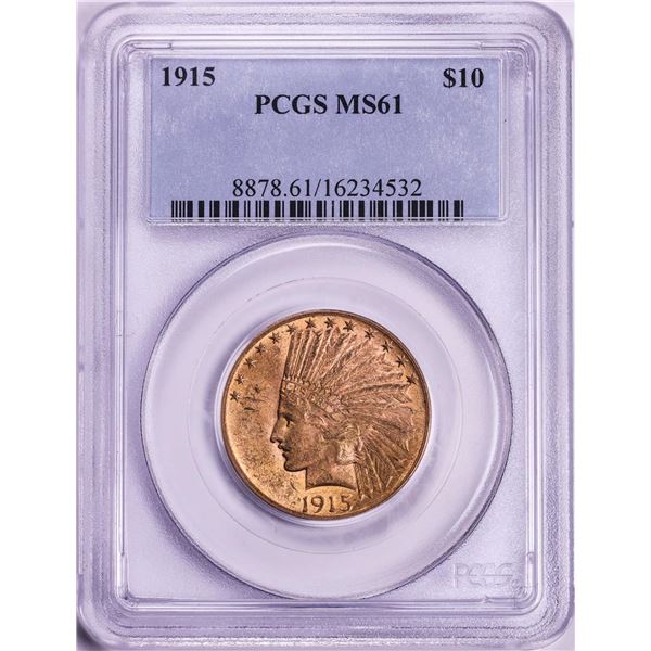 1915 $10 Indian Head Eagle Gold Coin PCGS MS61