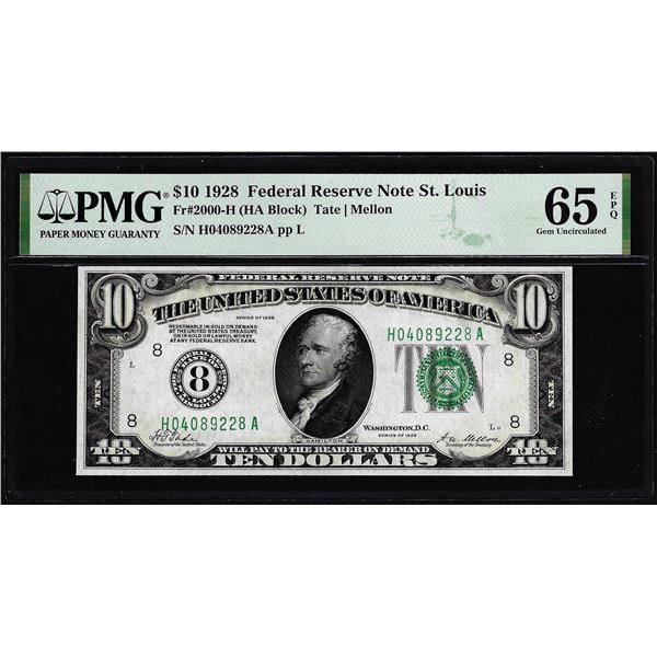 1928 $10 Federal Reserve Note St. Louis Fr.2000-H PMG Gem Uncirculated 65EPQ