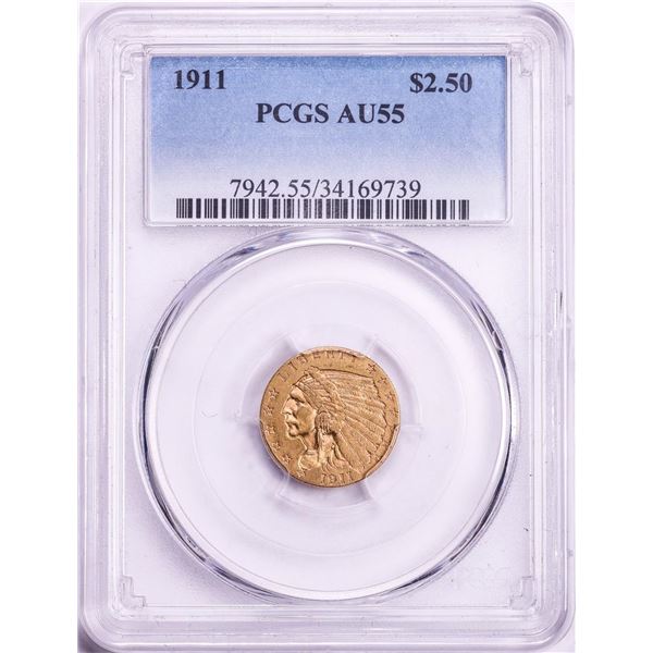 1911 $2 1/2 Indian Head Quarter Eagle Gold Coin PCGS AU55