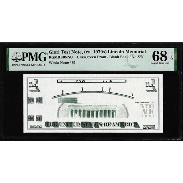 Circa 1970's Lincoln Memorial Giori Test Note PMG Superb Gem Uncirculated 68EPQ