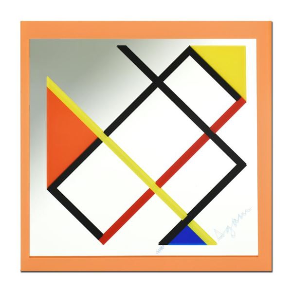 Yaacov Agam "Homage To Mondrian (Orange Border)" Limited Edition Serigraph On Board