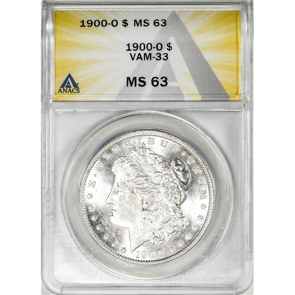 1900-O VAM-33 $1 Morgan Silver Dollar Coin ANACS MS63