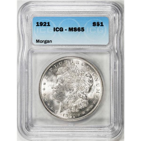 1921 $1 Morgan Silver Dollar Coin ICG MS65