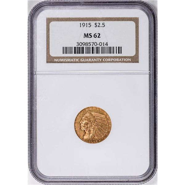 1915 $2 1/2 Indian Head Quarter Eagle Gold Coin NGC MS62