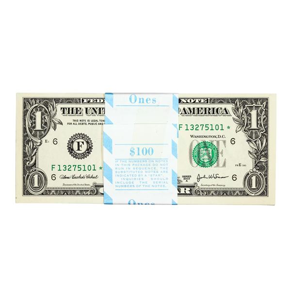 Pack of (100) Consecutive 2003A $1 Federal Reserve STAR Notes Atlanta