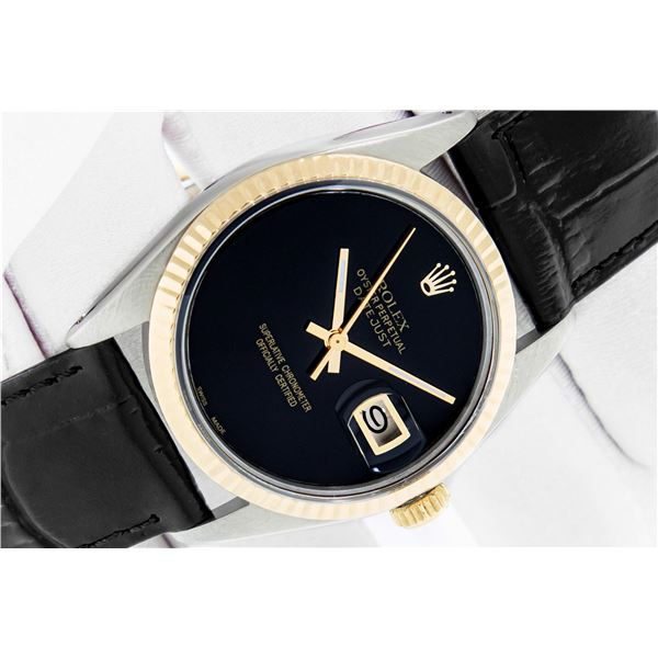 Rolex Men's Two Tone Black Onyx Datejust Wristwatch