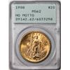1908 No Motto $20 St. Gaudens Double Eagle Gold Coin PCGS MS62 Rattler Holder