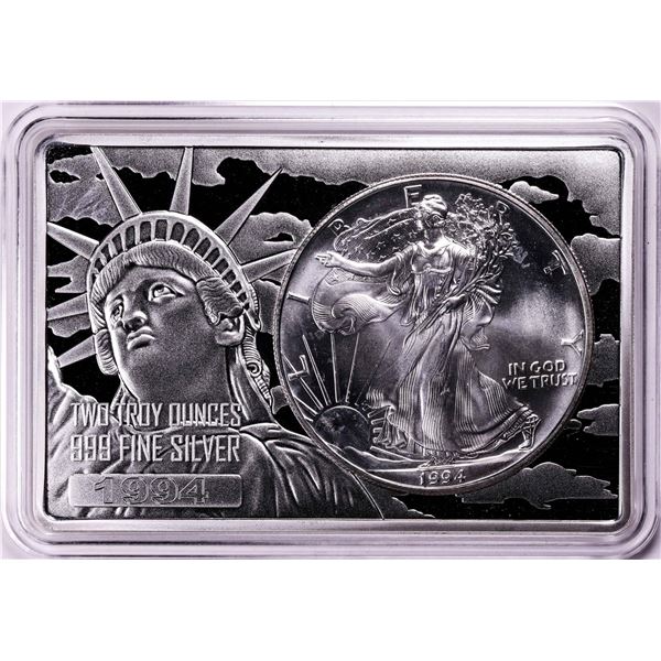 1994 $1 American Silver Eagle Coin & 2oz Silver Bar Set