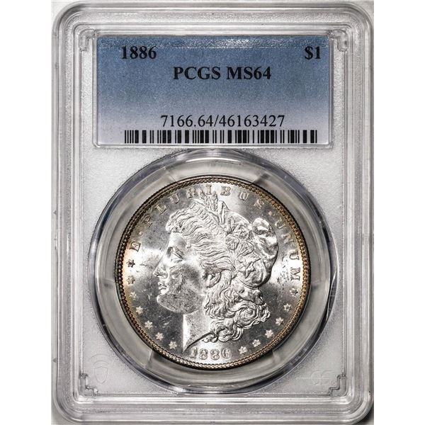 1886 $1 Morgan Silver Dollar Coin PCGS MS64