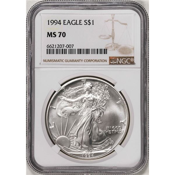 1994 $1 American Silver Eagle Coin NGC MS70