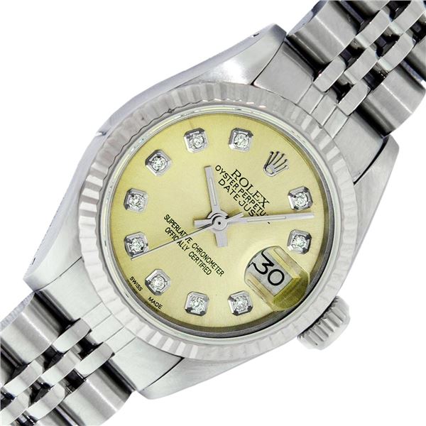 Rolex Ladies Stainless Steel Yellow Diamond Datejust Wristwatch