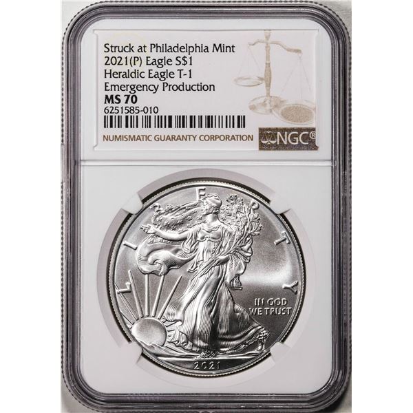 2021(P) Type 1 $1 American Silver Eagle Coin NGC MS70 Struck at Philadelphia