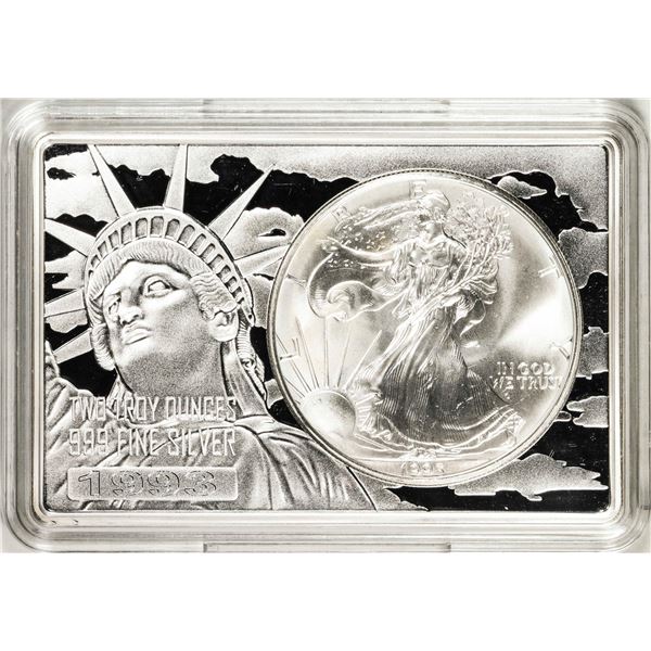 1993 $1 American Silver Eagle Coin & 2oz Silver Bar Set