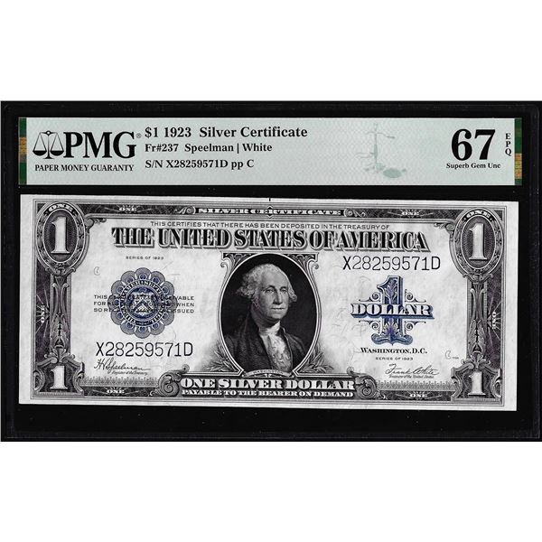 1923 $1 Silver Certificate Star Note Fr.237 PMG Superb Gem Uncirculated 67EPQ