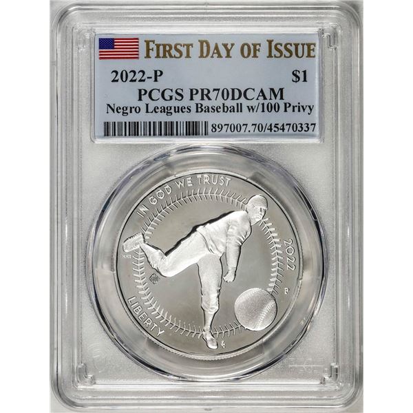 2022-P $1 Proof Negro Leagues Baseball Silver Dollar Coin PCGS PR70DCAM FDOI