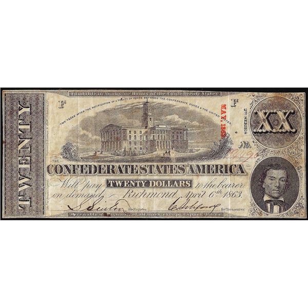 1863 $20 Confederate States of America Note
