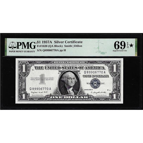 1957A $1 Silver Certificate Note Fr.1620 PMG Superb Gem Uncirculated 69EPQ* STAR