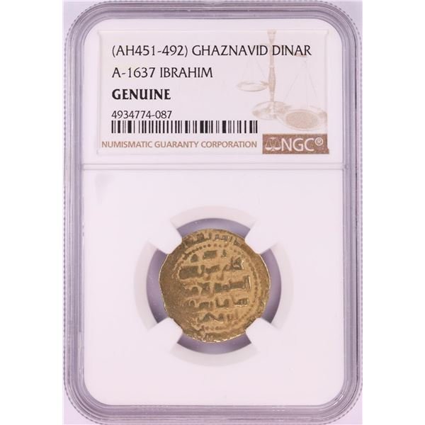 AH451-492 Ghaznavid Dinar A-1637 Ibrahim Gold Coin NGC Genuine