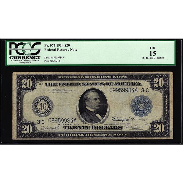 1914 $20 Federal Reserve Note Philadelphia Fr.973 PCGS Fine 15