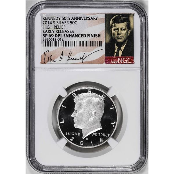 2014-S High Relief Kennedy Half Dollar Coin NGC SP69 DPL Enhanced Finish Kennedy Signed