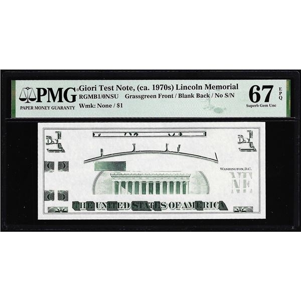 Circa 1970's Lincoln Memorial Giori Test Note PMG Superb Gem Uncirculated 67EPQ