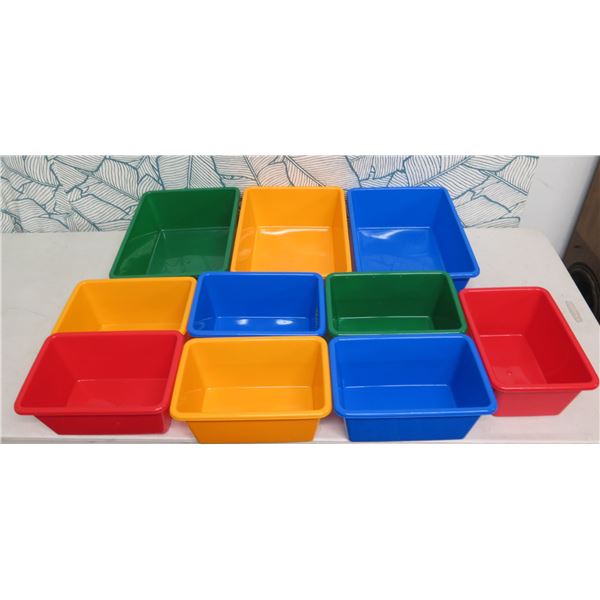 Qty 10 Multi-Color Bins 12"x8"x5"H & 16"x11"x5"H (may go with Lot 195)