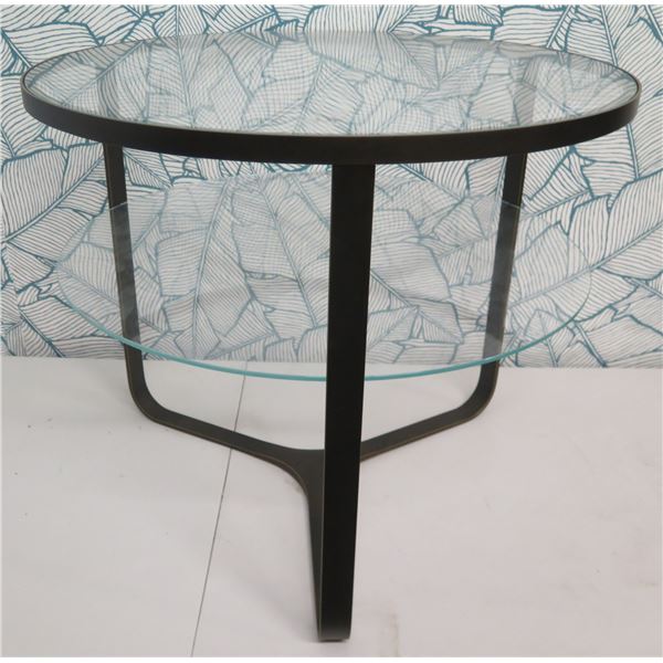 Round Two-Tier Espresso Side Table w/ Glass Top, 30" Dia, 26"H (Bistro Ht), Removable Glass