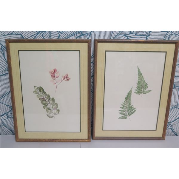 Qty 2 Leaf Artwork, Framed & Matted, 19"x25"