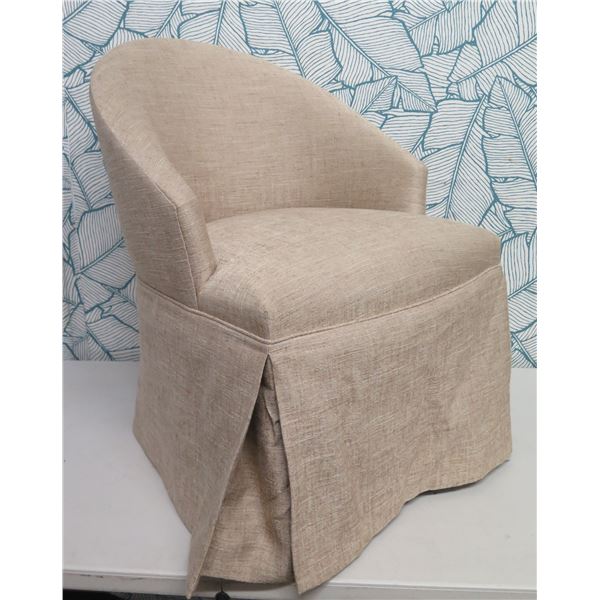 Rolling Curved Back Upholstered Chair w/ Skirt & Hook 23"x21"x34"H