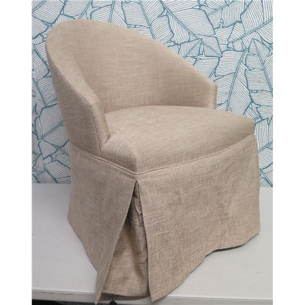 Rolling Curved Back Upholstered Chair w/ Skirt & Hook 23"x21"x34"H