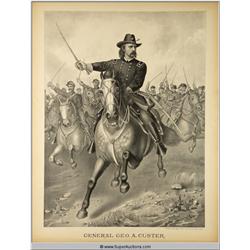 General George A. Custer On Horse In Battle Scene 1839 - 1876 Historical Print