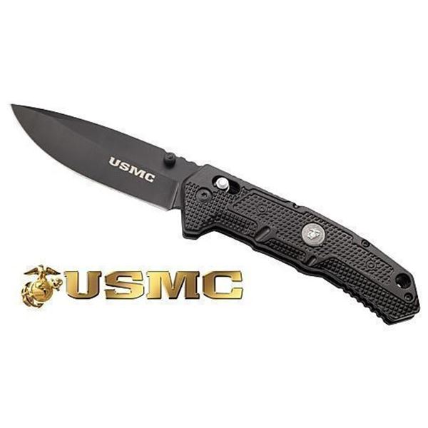 MC USMC 3.75" DROP POINT FOLDER BLACK/BLACK