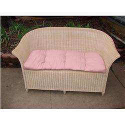 White Wicker Loveseat w/Cushion