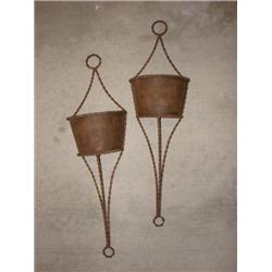 2 Metal Sconce Planters