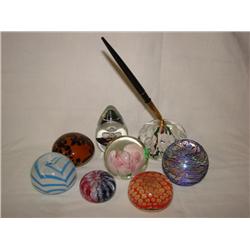 8 Paperweights & Pen Holder: 3 marked