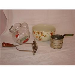 4 Old Kitchen Items: Inclds.Hall Bowl