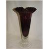 Image 1 : Violet Ruffled Edge Blown Glass Vase