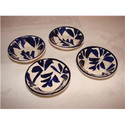 4 Pottery Blue & White Butter Pats